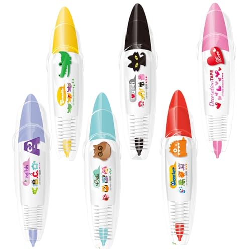 6 PCs Bandstift, Cartoon Muster Korrekturstift, süße DIY -Spitzen -Dekorationsstifte, lebendige Muster Korrekturstift, dekorative Stifte Geschenk für Kinder und Erwachsene Korrekturstift von Kalastussaari