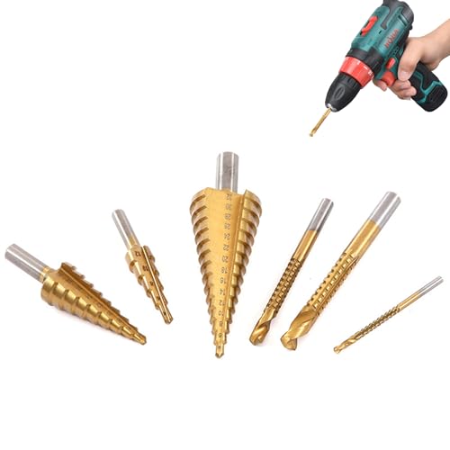 6pcs Drillbit Set, Titanschicht -Stiefmaschinenbohrer mit Hülle, Hochgeschwindigkeitsstahl -Stufe Bohrmaschine Bit 3 Größen von Drehbohrern zum Bohren von Metall, Holz, Kunststoff, Bohrbitset von Kalastussaari