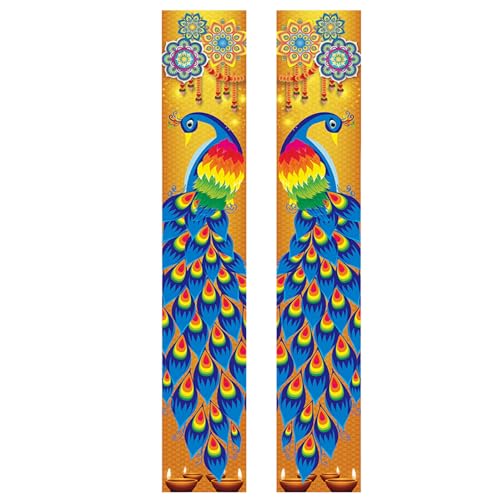 Diwali -Dekorationen 12x71 Zoll Diwali Veranda Banner Fade Resistant Peacock vordere Veranda Willkommenszeichen Indisches Festival der Lichter Dekorationen für Heimparty, Diwali Dekorationen für Zuha von Kalastussaari