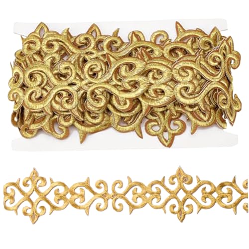 Goldverkleidung für das Nähen, 4,3 -Yard -bestickte Band mit Klebstoffrücken, 3 Blumenbreite goldene Spitzenverkleidung, DIY -Goldstoffverkleidung für Kleiderzubehör Home Decor Goldverkleidung zum Nä von Kalastussaari