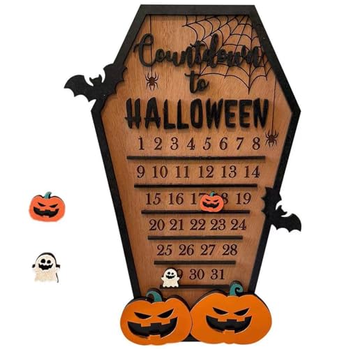 Halloween Adventskalender 2024 Sargförmiger 31-Tage-Halloween Countdown mit beweglichen Block Holz Cartoon Halloween Countdown-Kalender für Halloween Decorations Halloween Advent Calender von Kalastussaari