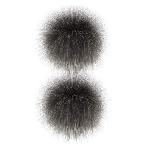 Kalastussaari 2 PCs Fauxpelzen POM POM für Hüte weiche Flauschige graue Pom -Pom -Bom -Kugeln, 4,7 '' Snap auf POM POM, DIY POM POMS mit Knopf drücken von Kalastussaari