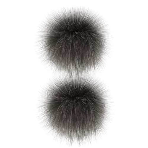 Kalastussaari 2 PCs Fauxpelzen POM POM für Hüte weiche Flauschige graue Pom -Pom -Bom -Kugeln, 4,7 '' Snap auf POM POM, DIY POM POMS mit Knopf drücken von Kalastussaari