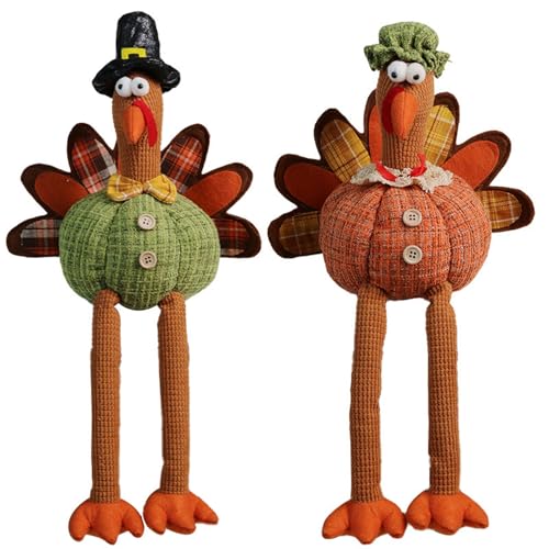 Kalastussaari 2pcs Thanksgiving Tischdekor Truthahn Figur Türkei Dekorationen, Truthahnpaar Puppe mit Dangle Beinen Exquisite Truthahnpuppenpuppen Kit Plüsch gefüllt von Kalastussaari