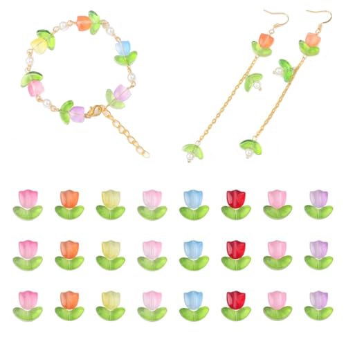 Kalastussaari DIY Armband Perle Blume Perle Durchscheinende lose Glasperle für Schmuck Making Day Gift ohne Nadel 100pcs, DIY -Armband Perlen von Kalastussaari