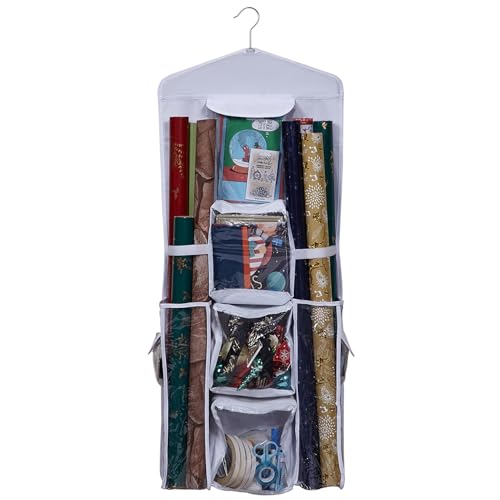 Kalastussaari Papierpapier Aufbewahrung doppelseitiger Verpackungspapier Organizer mit klaren Taschen 40x16 Zoll Hanging Geschenk Bastelpackung Roll Container Geschenkpapier-Papier Organizer von Kalastussaari