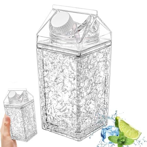 Milchkartonwasserflaschen 14 Unzen Doppelmauerte Kühlflasche mit Kältematerialien Klar Milch Karton Behälter Quadratwasserflasche für Outdoor Sport Travel Camping von Kalastussaari