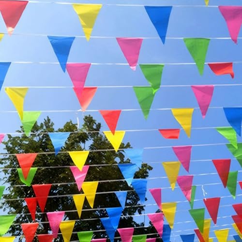 Pennant -Banner -Flaggen, 328ft farbige Dreiecks Banner -Flaggen mit 150 Wimpelflaggen auf einer Schnur, wiederverwendbare Flaggenbanner für die Außenseite, Eröffnung, Karneval, Geburtstagsfeier, Pen von Kalastussaari