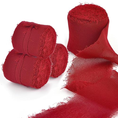 Red Chiffon Ribbon, 4 Rollen Stoff Seide Ribbon, Mehrzweck-Fran-Kanten Hochzeitsband, 1,6 breit x 5,5 yd Ribbon für Geschenkverpackung Brautsträuße Hochzeitseinladungen von Kalastussaari