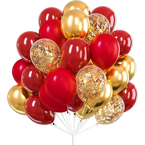 Rote und goldene Luftballons, 30 PCs Luftballons rote Luftballons, goldene Glitzerballons, goldene Metallballons für rote und goldene Partydekorationen, Partydekorationen Rot und Gold 10 Zoll; 3D, von Kalastussaari