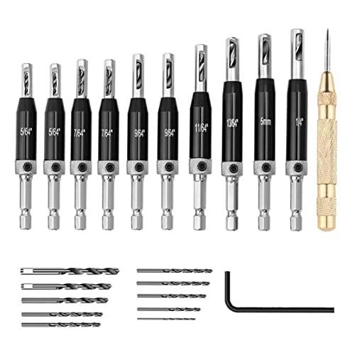 Self Centering Drill Bit Set Scharnier Tapper Core Puncher mit Hex -Schlüsselersatzbits 22pcs, Selbstzentrierbohrer -Bit -Set von Kalastussaari