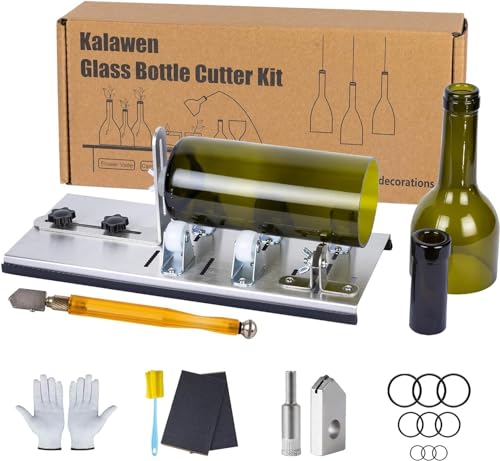 Kalawen Flaschenschneider 5 Verstellbares Rad Glasschneider für Flaschen Set Edelstahl Bottle Cutter DIY-Werkzeug zum Schneiden von runden Flaschen und Flaschenhals von Kalawen