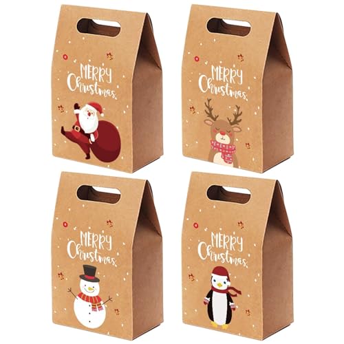 4 Stück Geschenktüten für Weihnachten, Kalolary Geschenkbox Weihnachten Papiertüte Schöne Candy Tüten Geschenktüten Papier Kraftpapiertüten von Kalolary