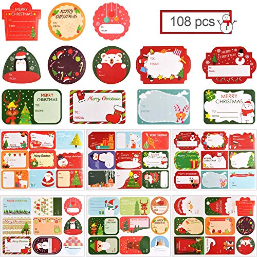 Kalolary Weihnachtsaufkleber, Weihnachtssticker Weihnachten Sticker Aufkleber Geschenkaufkleber Selbstklebend Weihnachtsanhänger Etiketten für Weihnachten Geschenk (108 Stück) von Kalolary