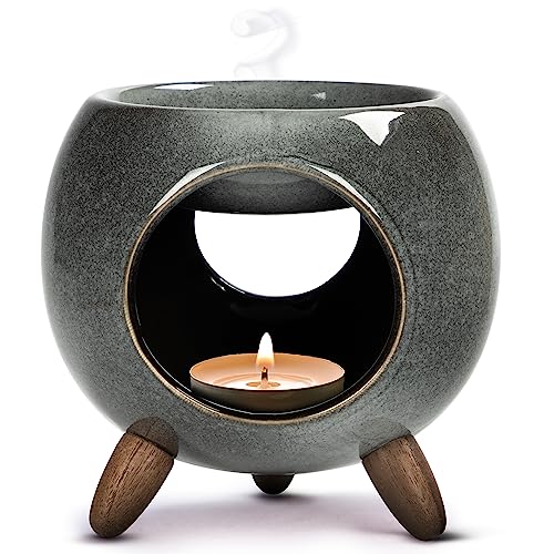 Kaloogo Sabai Scent Duftlampe Keramik für ätherische Öle – Elegantes Duftlicht – wackelfreies Design – perfekte Wärmeabgabe – hochwertige Duftlampe Teelicht – für Duftwachs und Duftöl (Aschgrau) von Kaloogo