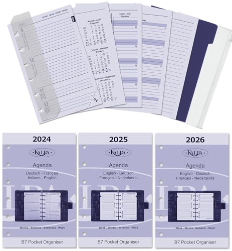 Kalpa 6 Ringbuch Agenda Nachfüllen Personal Organizer Terminplaner Einlage Kalendereinlage Kompletsett, 2024 2025 2026, B7 Taschen, 1 Woche auf 2 Seiten von Kalpa