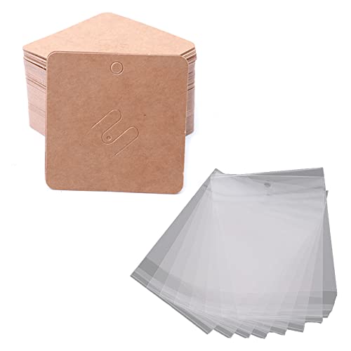 100 x quadratische Kraftpapier-Displaykarten, Preisetikett, Schmuckkartenhalter, braun, Hängeetiketten für Hochzeit, Geburtstag von Kalttoy