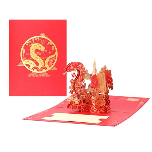 Goldfolie 3D-Popup-Karte mit Umschlag, Grußkarte für chinesisches Neujahr, Frühlingsfest, Partyzubehör von Kalttoy