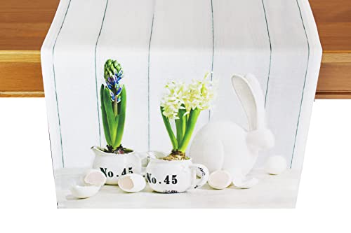 KAMACA Tischläufer Frühling Ostern Blumen Hasen Dekor Osterhasen Ostereier Bunt Waschbar Fleckschutz Küche Esstisch Tisch Dekoration (40x160 Osterzeit) von KAMACA