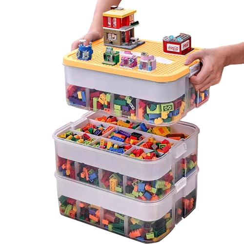 Aufbewahrungsbox mit Deckel für Lego, 3 Stufen Bausteine Boxen Aufbewahrung Spielzeugkiste Transparent Trennbare Sortierboxen für Lego Kunststoff Spielzeug Aufbewahrungsbox Kinderbox Stapelboxen von Kamanan