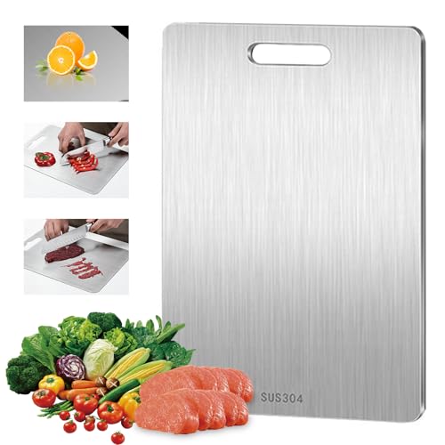 Schneidematte Küche,Titan Metall Schneidebrett,Stainless Steel Cutting Board,Doppelseitiges Küche Lebensmittel 304 Stainless Steel Chopping Board für Heimküche,Fleisch,Obst (11"x15") von Kamanan