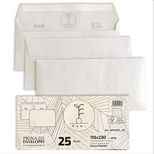 Kami B0250005 Versandtaschen, F.To 110 x 230 ohne Fenster, umweltfreundliches Recyclingpapier, 100 g, 25 Stück von Pigna Envelopes