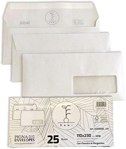 Kami B0250006 Versandtaschen, F.To 110X230 mit Fenster 40x100 aus Pergamyn, umweltfreundliches Recyclingpapier, 100 g, Pak 25 von Kami