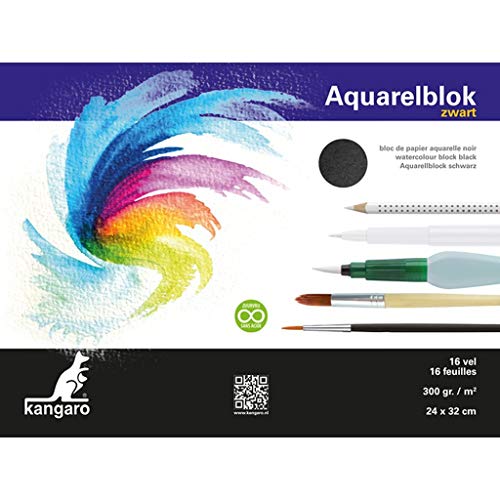 Kangaro Aquarellpapier 24x32cm, 300 gram, 16 Blatt, schwarz von Kangaro