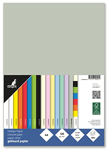 Kangaro - Tonpapier Pastell Grau DIN A4-120g/m² FSC mix – 100 pack - Briefpapier Bastelpapier DIY von Kangaro