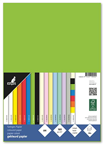 kangaro Tonpapier Grün DIN A4 160g/m² FSC mix – 50 pack Briefpapier Bastelpapier DIY K-0039-275 29.7x21x1 von Kangaro