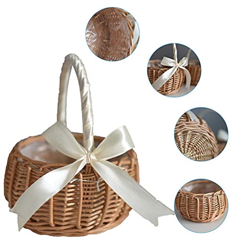 Kangmeile Geflochtener Blumenkorb Blumenvase Rattankorb Obstkorb Streukorb Wicker Rattan Basket Blumenmädchen Körbchen Blumenkinder Korb für Hochzeit Tischdeko Landhausstil Deko. von Kangmeile