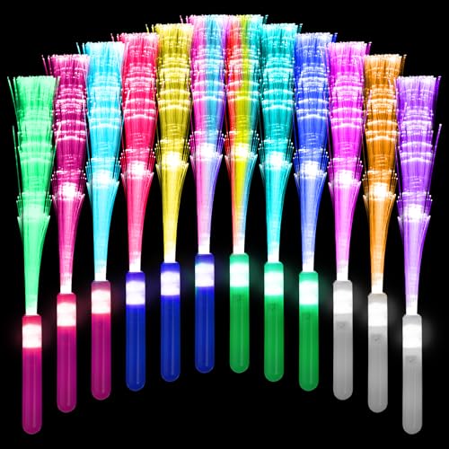 Kangtaixin 12 Stück Bunte Leuchtstäbe Glasfaser - Großes LED Leuchtstab, 3 Modi Farbe blinkende,für Kinder,Weihnachten,Konzert,Hochzeit,Party von Kangtaixin