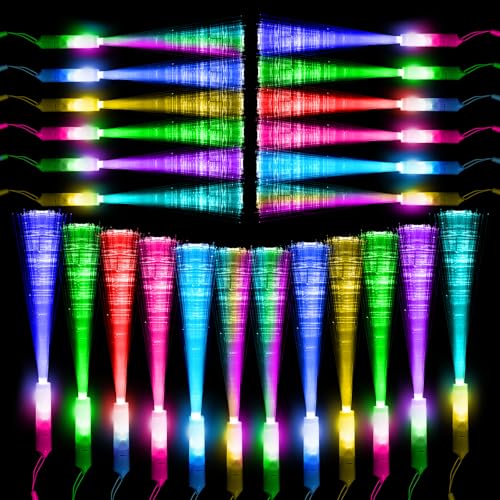 Kangtaixin 24 Stück Bunte LED Leuchtstäbe - Glasfaser Leuchtstab mit Batterie, Glasfaser-Geschenkspielzeug für Kinder für Nachtpartys, Konzerte, Weihnachten, Karneval, Hochzeiten von Kangtaixin