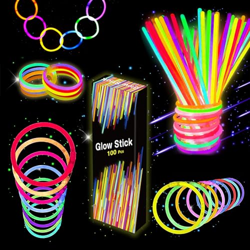 Knicklichter Leuchtstäbe - 100 Knicklichter Party Set für Kinder mit 100 Verbinder Leuchtende Armbänder Halsketten für Neon Party von Kangtaixin