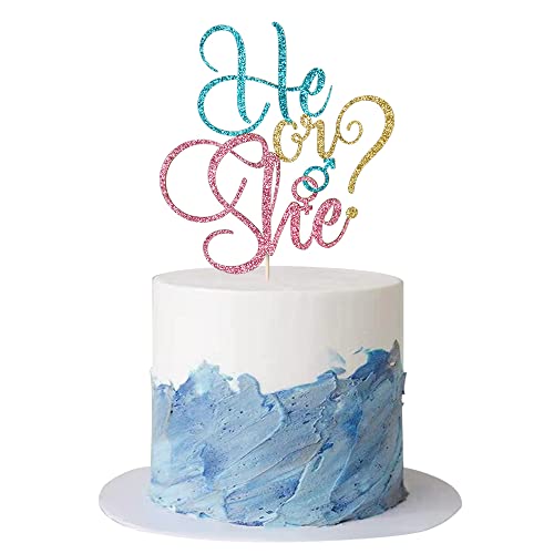 Kaoenla He Or She Cake Topper – Blau und Rosa Glitzer Babyparty, Gender Reveal, Boy or Girl Happy Birthday Party Dekoration (Blau und Rosa) von Kaoenla