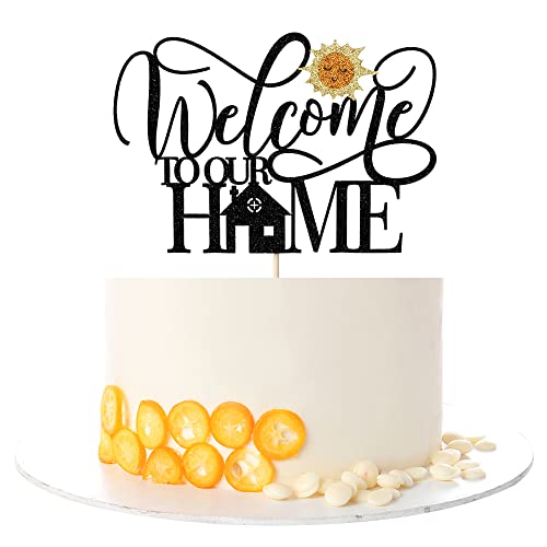 Welcome to Our Home Cake Toppers – Welcome Home Schilder, Einweihungsfeier, Schwangerschaftsankündigung, Babypartys, Neugeborenen-Geschlechtsoffenbarungen, Willkommens-Party-Dekorationen (schwarz) von Kaoenla