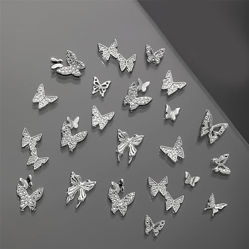 50 Stück 3D-Schmetterlinge aus Metall für Acrylnägel, Schmetterling, Strasssteine von Kaohxzklcn