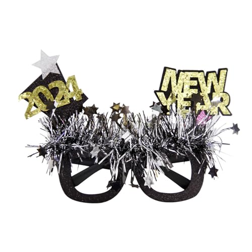 Kaohxzklcn 2024 Neujahr Brillenrahmen Neujahr Party Photo Booth Requisiten Glitzer Brillen Rahmen Weihnachten Neujahr Party Supplies Gewebte Brille von Kaohxzklcn