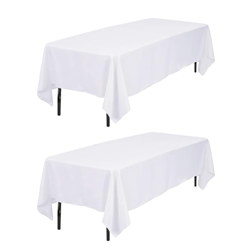 Kapwall 2 Pack Weiße Tischdecke, 152 x 213 cm, Polyester, rechteckig, waschbar, Flecken- und knitterfrei, ideal für Hochzeit, Restaurant, Party, Bankett, Dekoration. von Kapwall