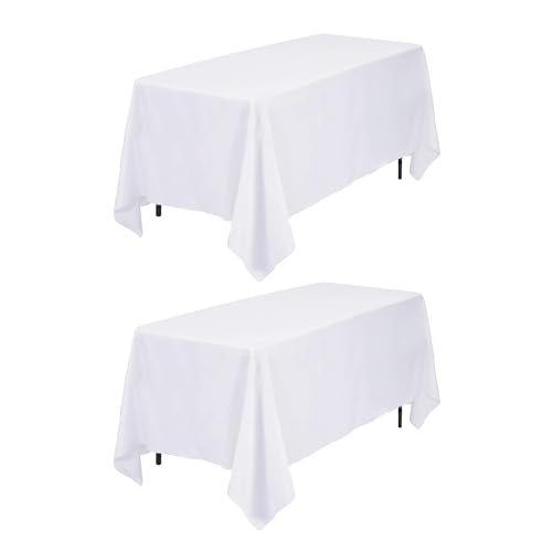 Kapwall 2 Pack Weiße Tischdecke, 152 x 260 cm, Polyester, rechteckig, waschbar, Flecken- und knitterfrei, ideal für Hochzeit, Restaurant, Party, Bankett, Dekoration. von Kapwall