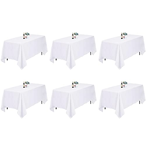 Kapwall 6 Pack Weiße Tischdecke, 152X260CM Polyester, rechteckig, waschbar, Flecken- und knitterfrei, ideal für Hochzeit, Restaurant, Party, Bankett, Dekoration. von Kapwall