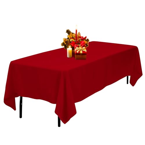 Kapwall Rote Tischdecke – 152x213 cm (60x84 Zoll), rechteckige Polyester-Tischdecke, für 6-Fuß-Tische, waschbar, Flecken- und knitterfrei, Weihnachtstischdecke für Essen, Buffet-Partys und Picknicks. von Kapwall