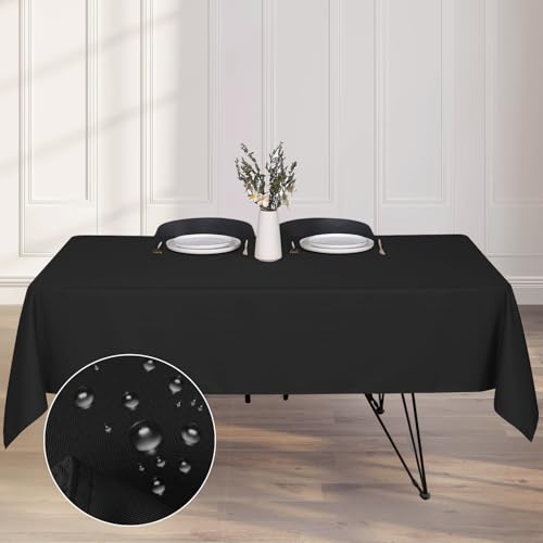 Kapwall Tischdecke Outdoor Abwaschbar 137x160 Schwarz Gartentischdecke Tischdecken Table Cloth für Outdoor, Garten, Hochzeit, von Kapwall