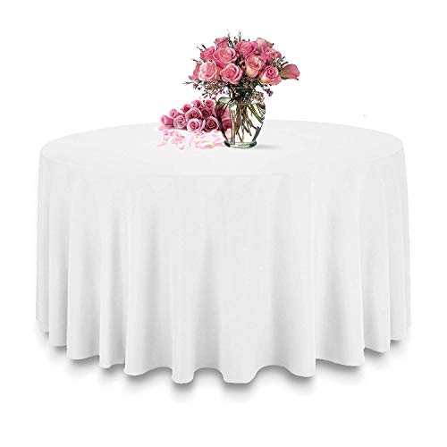 Kapwall Weiße runde Tischdecke, 304X304 cm, Polyester, rechteckig, waschbar, Flecken- und knitterfrei, ideal für Hochzeit, Restaurant, Party, Bankett, Dekoration.(1Pack) von Kapwall