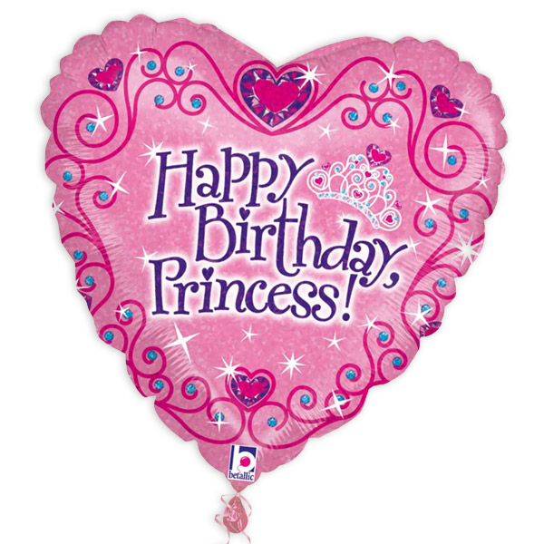 Folienballon in Herzform, Happy Birthday Princess, 38cm x 39cm von Karaloon GmbH