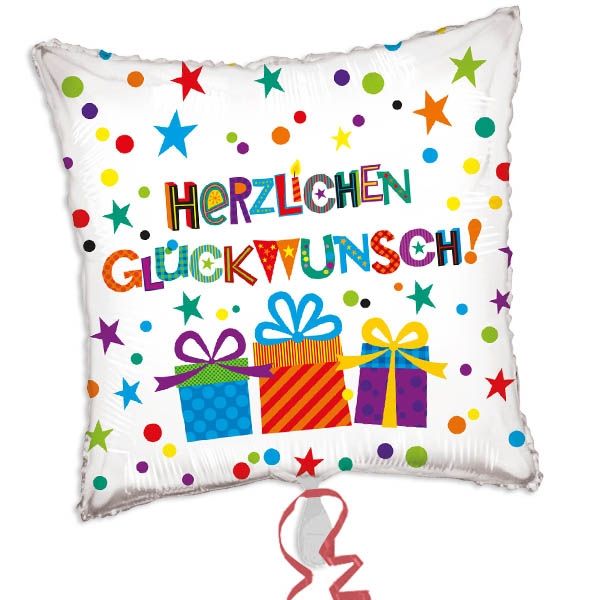 Folienballon "Herzlichen Glückwunsch", mit Geschenke-Motiv, 1 Stk von Karaloon