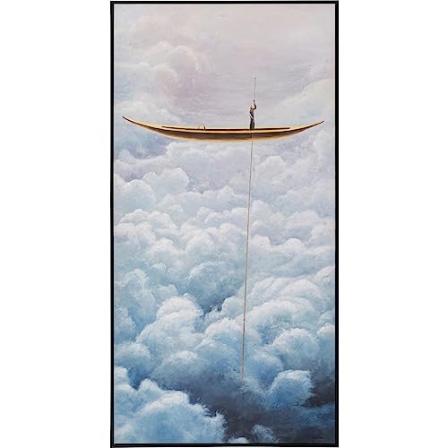 Kare Design Bild mit Rahmen Cloud Boat Blau, Leinwand, Wanddekoration, Massivholz Rahmen, Baumwollleinwand, Canva, Acrylfarbe, Abstrakt, Modern, Wohnzimmer, Schlafzimmer, 120x60x3,5cm von Kare