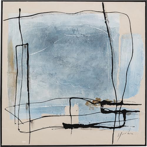 Kare Design Bild mit Rahmen Dust Blau, Massivholz Rahmen, handgemalte Details, Acrylfarbe, Abstrakt, Modern, Wohnzimmer, Schlafzimmer, Flur, Wanddeko, Gemälde, 100x100x2,8cm von Kare