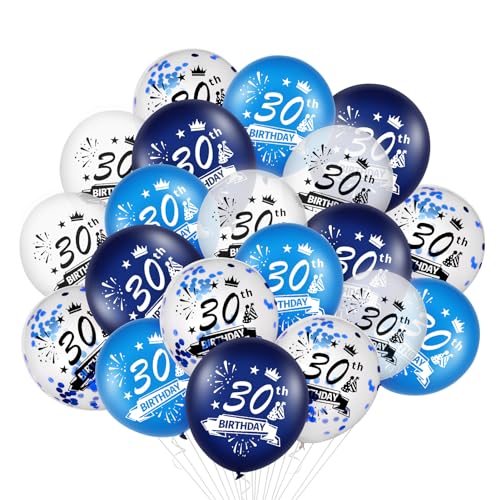 Luftballons 30. Geburtstag Deko, 20 Stück Blau Deko 30 Geburtstag Junge Mädchen Happy Birthday Konfetti Luftballons Ballons Set für Birthday Party Tisch Deco Anniversaire Deko von Kareeran