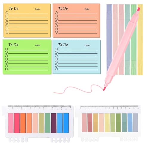 600 Stücke Transparente Haftnotizen, Transparent Sticky Notes with 6 Textmarker Pastell Set To Do Liste Klebezettel Transparent für Studieren Bürobedarf Schulplaner Memo von Kareeran